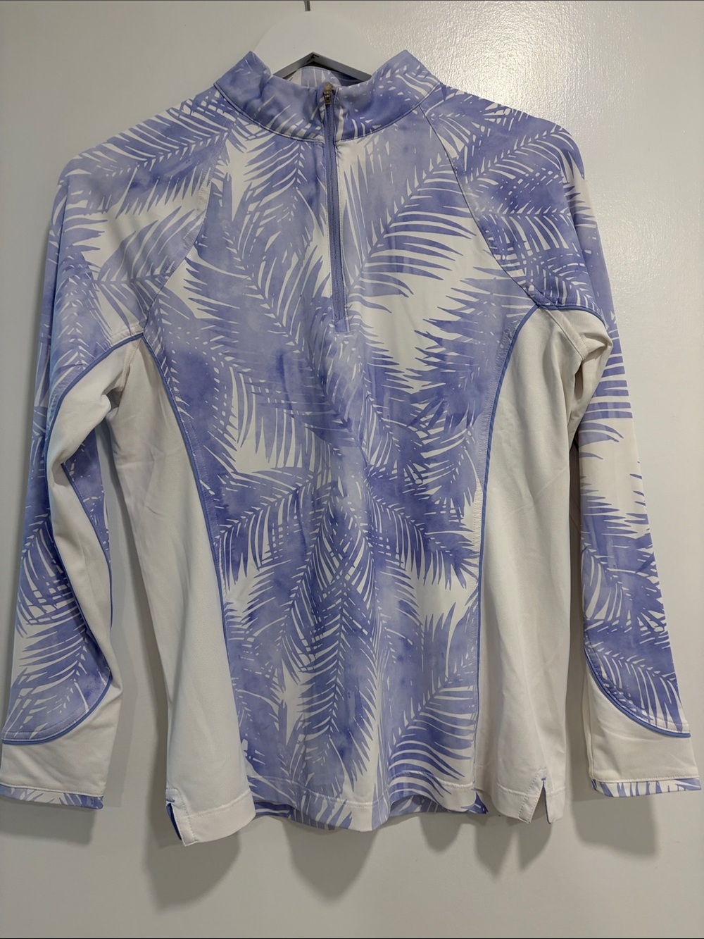 Women’s Peter Millar Medium Light Purple Palm Print Quarter-Zip pullover